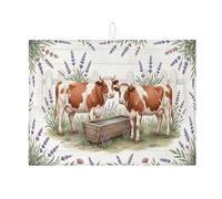 Tappetino scolapiatti a forma di mucca, per bancone della cucina, in microfibra con motivo floreale rustico, 45 x 61 cm