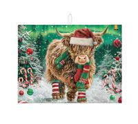 Tappetino scolapiatti a forma di mucca, per bancone della cucina, motivo natalizio Highland, assorbente, tappetino scolapiatti in microfibra invernale per bar, 45 x 61 cm