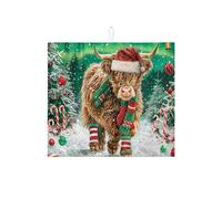 Tappetino scolapiatti a forma di mucca, per bancone della cucina, motivo natalizio Highland, assorbente, tappetino scolapiatti in microfibra invernale per bar, 40,6 x 45,7 cm