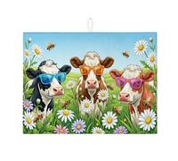Tappetino scolapiatti a forma di mucca, per bancone della cucina, tappetino assorbente colorato con motivo floreale di mucca, tappetino in microfibra per asciugatura per bar, 45 x 61 cm