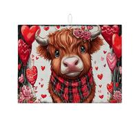Tappetino scolapiatti a forma di mucca per San Valentino, per bancone della cucina, grazioso scolapiatti assorbente a forma di cuore, tappetino scolapiatti rustico in microfibra per bar, 45,7 x 61 cm