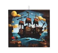 Tappetino scolapiatti a forma di nave pirata, 40,6 x 45,7 cm, altamente assorbente, adatto per piatti da cucina, scolapiatti, bar, da appendere