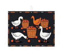 Tappetino scolapiatti a forma di oche per bancone della cucina, motivo a oca bianca e nera, assorbente, tappetino scolapiatti in microfibra autunnale per decorazione della cucina, 45,7 x 61 cm