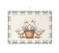 Tappetino scolapiatti a forma di oche per bancone della cucina, tappetino scolapiatti assorbente con fiocco blu, tappetino scolapiatti rustico in microfibra per decorazione primaverile, 45 x 61 cm