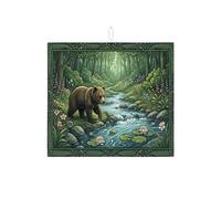 Tappetino scolapiatti a forma di orso, per bancone della cucina, tappetino assorbente per scolapiatti con foresta e fauna selvatica rustica, in microfibra, protezione per bar, 40,6 x 45,7 cm