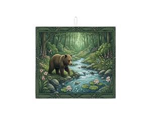 Tappetino scolapiatti a forma di orso, per bancone della cucina, tappetino assorbente per scolapiatti con foresta e fauna selvatica rustica, in microfibra, protezione per bar, 40,6 x 45,7 cm