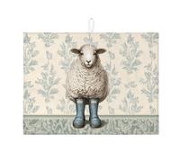 Tappetino scolapiatti a forma di pecora, per bancone della cucina, stile vintage, blu, con motivo floreale, assorbente, in microfibra, per bancone della cucina, decorazione per la casa, 45,7 x 61 cm