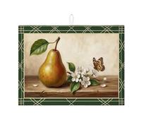 Tappetino scolapiatti a forma di pera e fiori per bancone della cucina, tappetino assorbente per scolapiatti verde floreale, tappetino scolapiatti in microfibra Spring Nature 45,7 x 61 cm