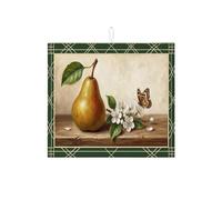 Tappetino scolapiatti a forma di pera e fiori per bancone della cucina, tappetino assorbente per scolapiatti verde floreale, tappetino scolapiatti in microfibra Spring Nature 40,6 x 45,7 cm