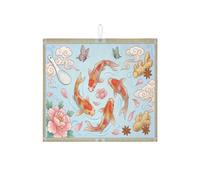 Tappetino scolapiatti a forma di pesce carpa, per bancone della cucina, motivo floreale blu, assorbente, in microfibra, per bar, 40,6 x 45,7 cm