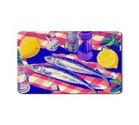 Tappetino scolapiatti a forma di pesce vibrante per bancone della cucina, in gomma assorbente a scacchi, tappetino scolapiatti estivo per cucina, 30,5 x 50,8 cm
