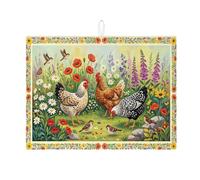 Tappetino scolapiatti a forma di pollo per bancone della cucina, assorbente floreale, tappetino scolapiatti in microfibra primaverile per cucina, caffè, bar, protezione 45,7 x 61 cm