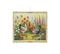 Tappetino scolapiatti a forma di pollo per bancone della cucina, assorbente floreale, tappetino scolapiatti in microfibra primaverile per cucina, caffè, bar, protezione 40,6 x 45,7 cm