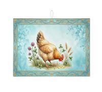 Tappetino scolapiatti a forma di pollo per bancone della cucina, tappetino assorbente floreale vintage, tappetino in microfibra rustico primaverile per bancone della cucina e bar, 45,7 x 61 cm
