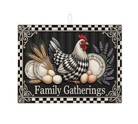 Tappetino scolapiatti a forma di pollo per bancone della cucina, tappetino assorbente per scolapiatti a scacchi bianco e nero, tappetino scolapiatti in microfibra, 45,7 x 61 cm