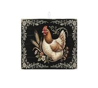 Tappetino scolapiatti a forma di pollo per bancone della cucina, tappetino assorbente rustico nero floreale, tappetino in microfibra vintage per proteggere il bancone, 40,6 x 45,7 cm