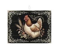 Tappetino scolapiatti a forma di pollo per bancone della cucina, tappetino assorbente rustico nero floreale, tappetino in microfibra vintage per proteggere il bancone, 45,7 x 61 cm