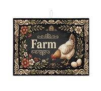 Tappetino scolapiatti a forma di pollo per bancone della cucina, tappetino assorbente vintage floreale, tappetino scolapiatti rustico in microfibra per decorazione bancone della cucina, 45,7 x 61 cm