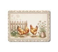 Tappetino scolapiatti a forma di pollo per bancone della cucina, tappetino in gomma assorbente rustica con gallina marrone, tappetino in pelle PU floreale primaverile per bar 45,7 x 61 cm