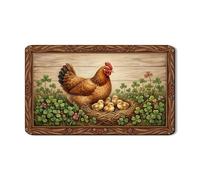 Tappetino scolapiatti a forma di pollo per bancone della cucina, tappetino scolapiatti in gomma assorbente con gallina marrone rustico, tappetino scolapiatti in pelle PU floreale primaverile, 30,5 x