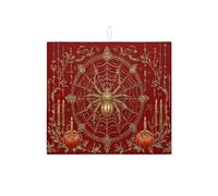 Tappetino scolapiatti a forma di ragno gotico per bancone della cucina, tappetino assorbente scolapiatti con ragno rosso, tappetino medievale in microfibra per decorazione di Halloween, 40,6 x 45,7 cm