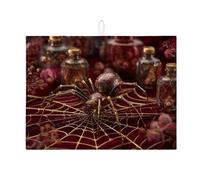 Tappetino scolapiatti a forma di ragno per bancone della cucina, motivo ragnatela gotica dorata assorbente, tappetino scolapiatti in microfibra spettrale per decorazione bancone della cucina, 45,7 x