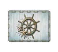 Tappetino scolapiatti a forma di ruota nautica per bancone della cucina, tappetino scolapiatti in gomma assorbente blu con motivo stella marina estiva per protezione da bar, 45,7 x 61 cm