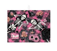 Tappetino scolapiatti a forma di scheletro di Halloween, per bancone della cucina, motivo scozzese, assorbente, in microfibra, per bar, 45,7 x 61 cm