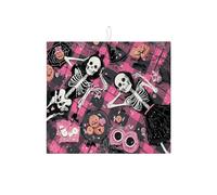 Tappetino scolapiatti a forma di scheletro di Halloween, per bancone della cucina, motivo scozzese, assorbente, in microfibra, per bar, 40,6 x 45,7 cm