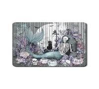 Tappetino scolapiatti a forma di scheletro di sirena, per cucina, motivo floreale di Halloween, in gomma assorbente, tappetino per scolapiatti in pelle ecologica in poliuretano, 30,5 x 50,8 cm