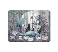 Tappetino scolapiatti a forma di scheletro di sirena, per cucina, motivo floreale di Halloween, in gomma, assorbente, in pelle PU, per bancone, 45,7 x 61 cm