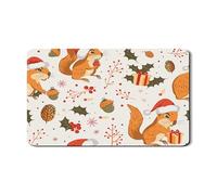 Tappetino scolapiatti a forma di scoiattolo per bancone della cucina, tappetino in gomma assorbente rossa per scolapiatti invernale in pelle sintetica per bar, 30,5 x 50,8 cm