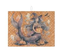Tappetino scolapiatti a forma di sirena, per bancone della cucina, a tema Halloween, assorbente, tappetino scolapiatti in microfibra vintage, decorazione per bancone della cucina, 45,7 x 61 cm