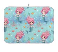 Tappetino scolapiatti a forma di sirene in stile cartone animato, assorbente, per bancone della cucina, decorazione per la casa, 40,6 x 45,7 cm