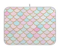 Tappetino scolapiatti a forma di squame di sirena, 45,7 x 40,6 cm, tappetino per scolapiatti reversibile, assorbente, tappetino da caffè, tappetino protettivo per piano di lavoro