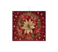 Tappetino scolapiatti a forma di stella di Natale, motivo floreale rosso, assorbente, in microfibra, per bancone della cucina, 40,6 x 45,7 cm