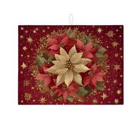 Tappetino scolapiatti a forma di stella di Natale, motivo floreale rosso, assorbente, in microfibra, stile vintage, per bancone della cucina, 45,7 x 61 cm