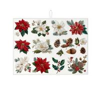 Tappetino scolapiatti a forma di stella di Natale, tappetino assorbente rosso floreale in microfibra, tappetino scolapiatti rustico in microfibra per proteggere il bancone della cucina, 45,7 x 61 cm