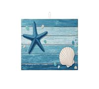 Tappetino scolapiatti a forma di stella marina nautica per bancone della cucina, tappetino assorbente per scolapiatti blu oceano tappetino scolapiatti in microfibra per spiaggia estiva 40,6 x 45,7 cm