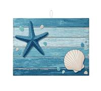 Tappetino scolapiatti a forma di stella marina nautica per bancone della cucina, tappetino assorbente per scolapiatti blu oceano tappetino scolapiatti in microfibra per spiaggia estiva 45,7 x 61 cm