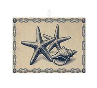Tappetino scolapiatti a forma di stella marina nautica per cucina, tappetino scolapiatti assorbente vintage blu costiero, tappetino scolapiatti in microfibra per spiaggia estiva 45,7 x 61 cm