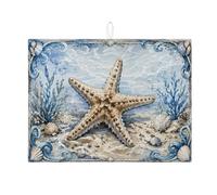 Tappetino scolapiatti a forma di stella marina per bancone della cucina, tappetino assorbente blu oceano, tappetino scolapiatti in microfibra nautico estivo per decorazione, 45,7 x 61 cm