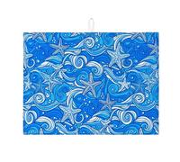 Tappetino scolapiatti a forma di stella marina per bancone della cucina, tappetino assorbente blu per scolapiatti estivo in microfibra costiera per protezione bar 45,7 x 61 cm