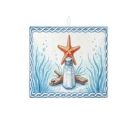 Tappetino scolapiatti a forma di stella marina per bancone della cucina, tappetino assorbente per scolapiatti blu oceano e corallo, tappetino in microfibra nautico estivo per bar, 40,6 x 45,7 cm