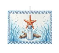 Tappetino scolapiatti a forma di stella marina per bancone della cucina, tappetino assorbente per scolapiatti blu oceano e corallo, tappetino in microfibra nautico estivo per bar, 45 x 61 cm