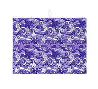 Tappetino scolapiatti a forma di stella marina viola, per bancone della cucina, tappetino assorbente per scolapiatti con onde oceaniche, tappetino protettivo in microfibra per l'estate, 45 x 61 cm