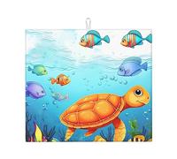 Tappetino scolapiatti a forma di tartaruga e pesce, super assorbente, con gancio, facile da pulire, accessori da cucina, scolapiatti per piatti, 45,7 x 40,6 cm