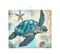 Tappetino scolapiatti a forma di tartaruga, in stile vintage, assorbente, per bancone della cucina, tappetino da caffè nautico, protezione scolapiatti con anello per appenderlo, 40,6 x 45,7 cm