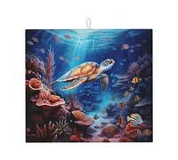 Tappetino scolapiatti a forma di tartaruga marina, assorbente, per bancone della cucina, tappetino da caffè oceano, protezione scolapiatti con anello per appenderlo, 40,6 x 45,7 cm