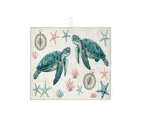 Tappetino scolapiatti a forma di tartaruga marina per bancone della cucina, tappetino assorbente per scolapiatti blu oceano, tappetino scolapiatti in microfibra corallo nautico per decorazione bancone